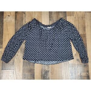 Faherty Emery Boho Western Blouse Top‎ Navy Blue Lotus Flower Floral Womens XS